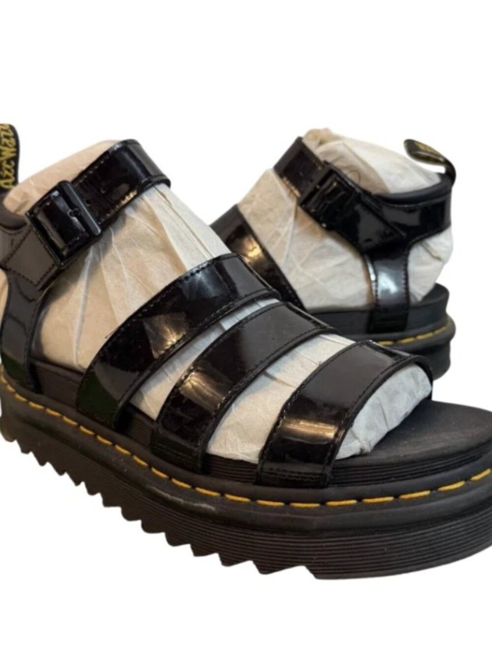 Dr. Doc Martens Blair Womens Patent Leather Black Sandals Shoes Size 8
